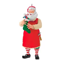 2023 Toymaker Santa Surprise - Mystery Ornament - <B>Red Apron with Green Stocking - Very Rare</B>