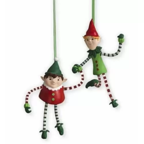 2011 Mischievous Hiding Elves - Bendable Arms & Legs - Set of 2 ornaments