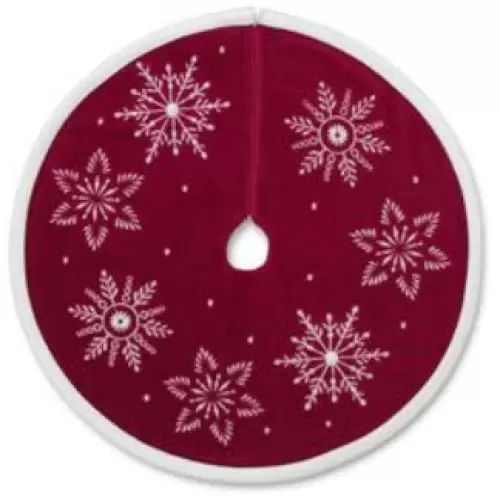 2016 Miniature Red Velvet Tree Skirt With White Snowflake Design
