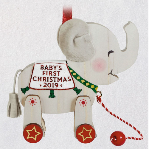 2019 Babys First Christmas - Elephant Pull Toy - Wood